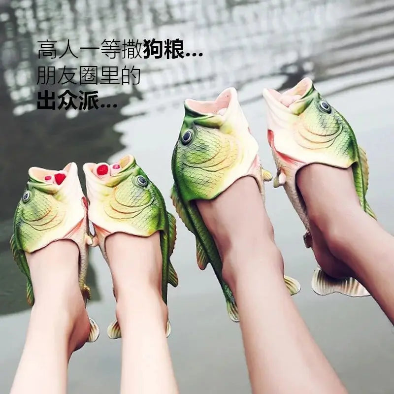Ladies Summer Beach Slippers Men Fish Shoes Family Outdoor Footwear Extra Size Girls Beach Flip-flops Unisex Funny Shoes 2023