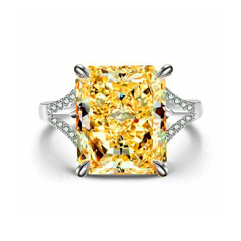 925 Sterling Silver Gorgeous Yellow CZ Rings for Women Engagement Wedding Luxury Lady's Accessories Party Trendy Jewelry