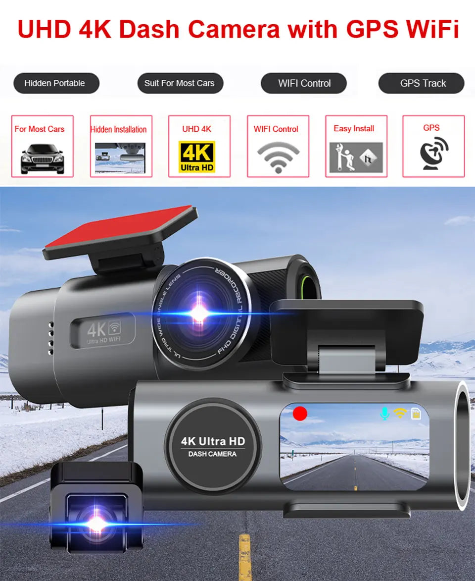 4K UHD Dash Cam with Night Vision & GPS – Eco-Friendly Car Camera for 24/7 Parking Protection and Wi-Fi Connectivity