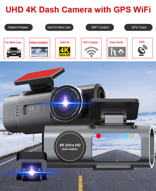 4K UHD Dash Cam with Night Vision & GPS – Eco-Friendly Car Camera for 24/7 Parking Protection and Wi-Fi Connectivity