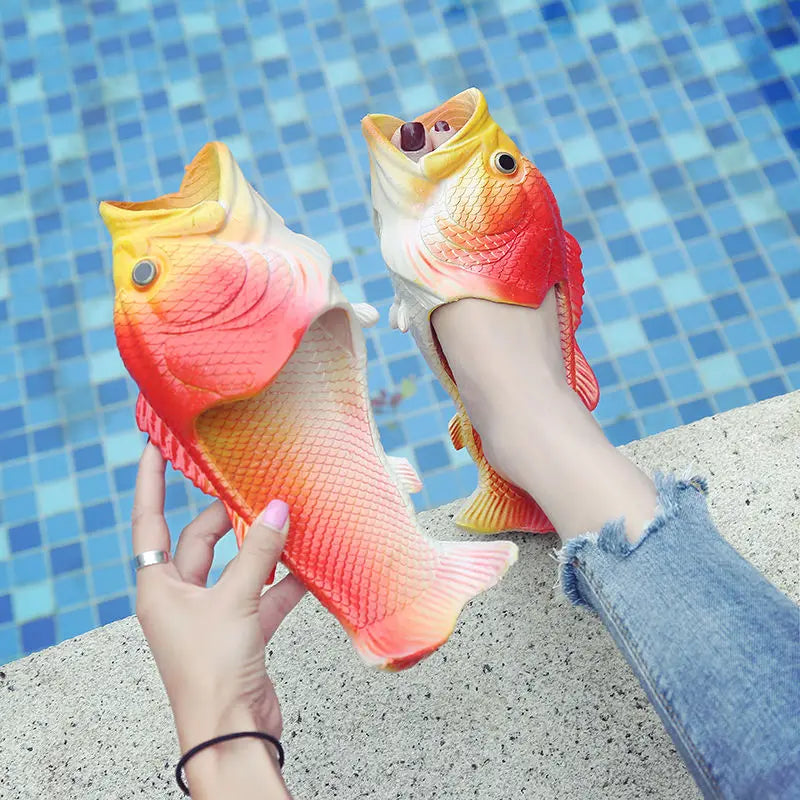 Ladies Summer Beach Slippers Men Fish Shoes Family Outdoor Footwear Extra Size Girls Beach Flip-flops Unisex Funny Shoes 2023