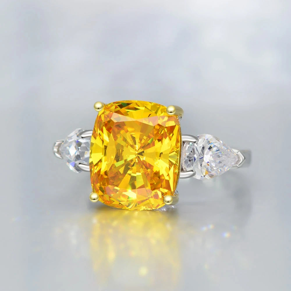 Vinregem Sparkling Citrine High Carbon Diamond Gemstone 100% 925 Sterling Silver Wedding Women Ring Engagement Fine Jewelry Gift
