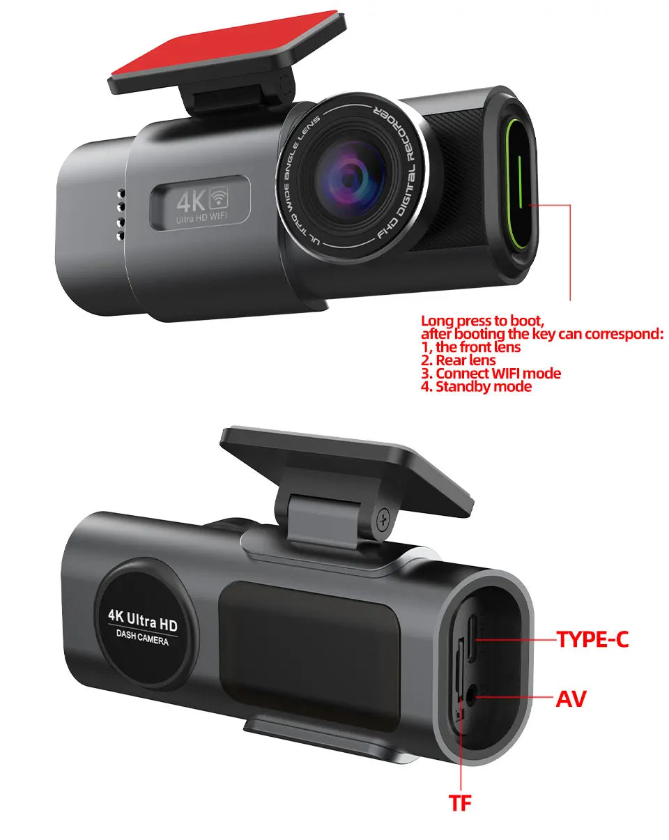 4K UHD Dash Cam with Night Vision & GPS – Eco-Friendly Car Camera for 24/7 Parking Protection and Wi-Fi Connectivity