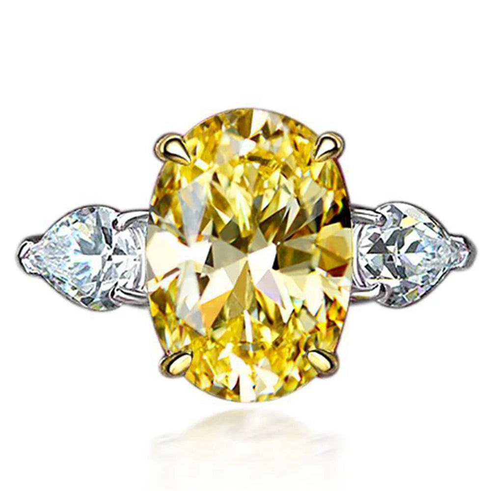 Vinregem Sparkling Citrine High Carbon Diamond Gemstone 100% 925 Sterling Silver Wedding Women Ring Engagement Fine Jewelry Gift