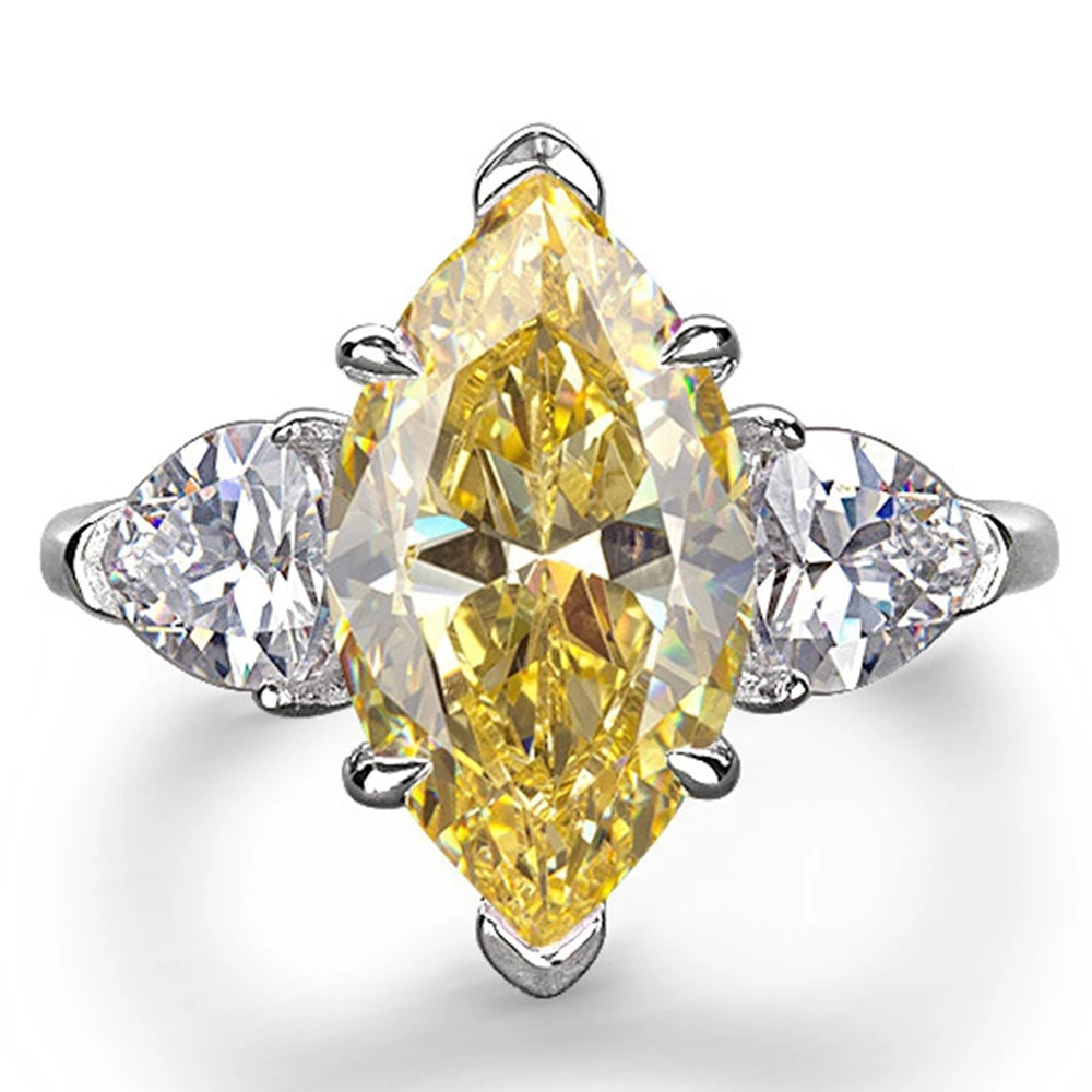 Vinregem Sparkling Citrine High Carbon Diamond Gemstone 100% 925 Sterling Silver Wedding Women Ring Engagement Fine Jewelry Gift