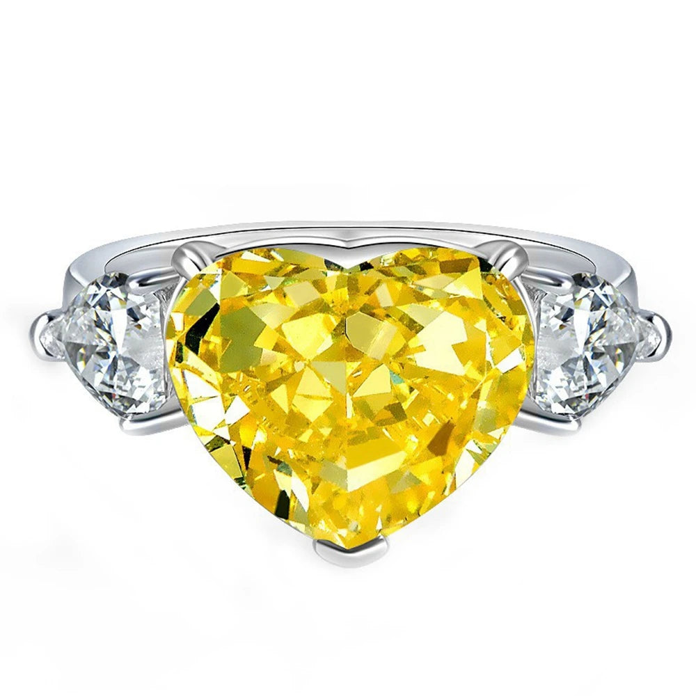 Vinregem Sparkling Citrine High Carbon Diamond Gemstone 100% 925 Sterling Silver Wedding Women Ring Engagement Fine Jewelry Gift