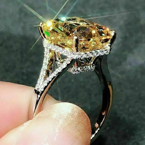 925 Sterling Silver Gorgeous Yellow CZ Rings for Women Engagement Wedding Luxury Lady's Accessories Party Trendy Jewelry