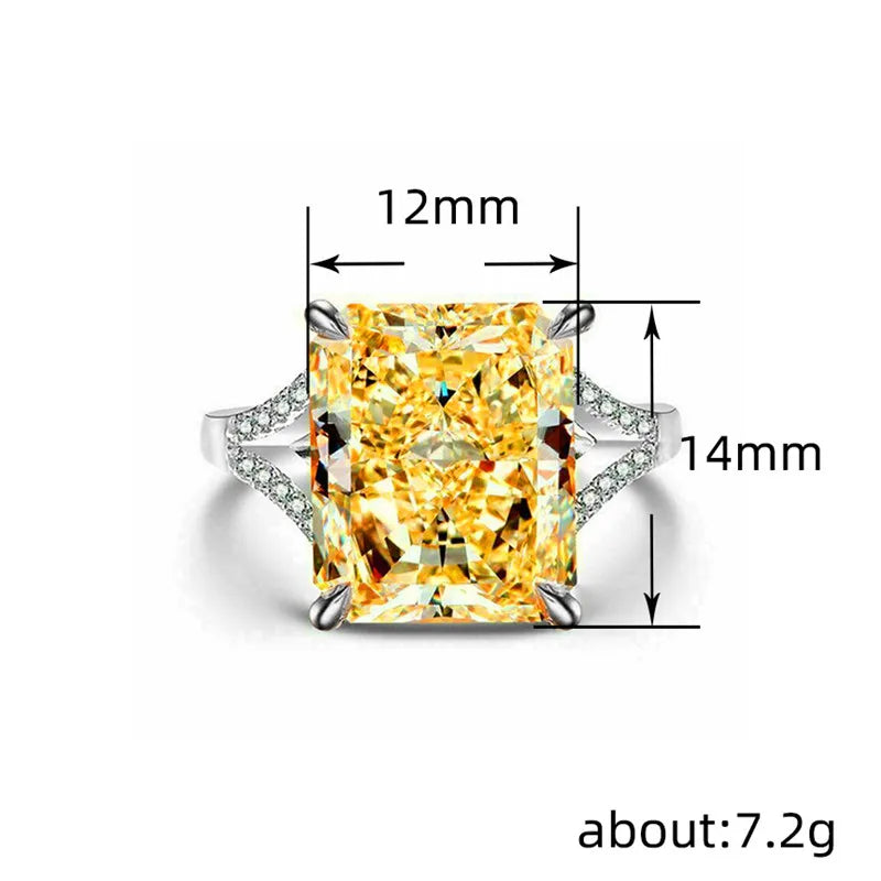 925 Sterling Silver Gorgeous Yellow CZ Rings for Women Engagement Wedding Luxury Lady's Accessories Party Trendy Jewelry