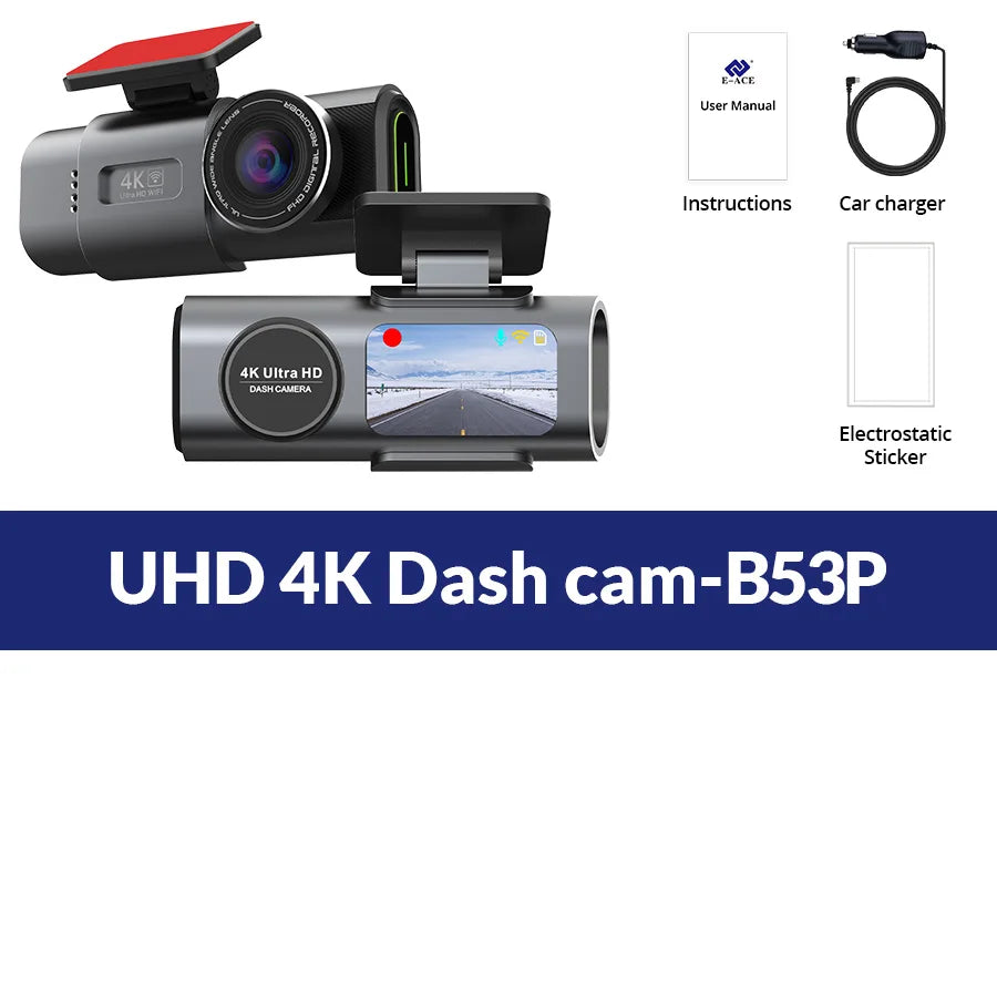 4K UHD Dash Cam with Night Vision & GPS – Eco-Friendly Car Camera for 24/7 Parking Protection and Wi-Fi Connectivity
