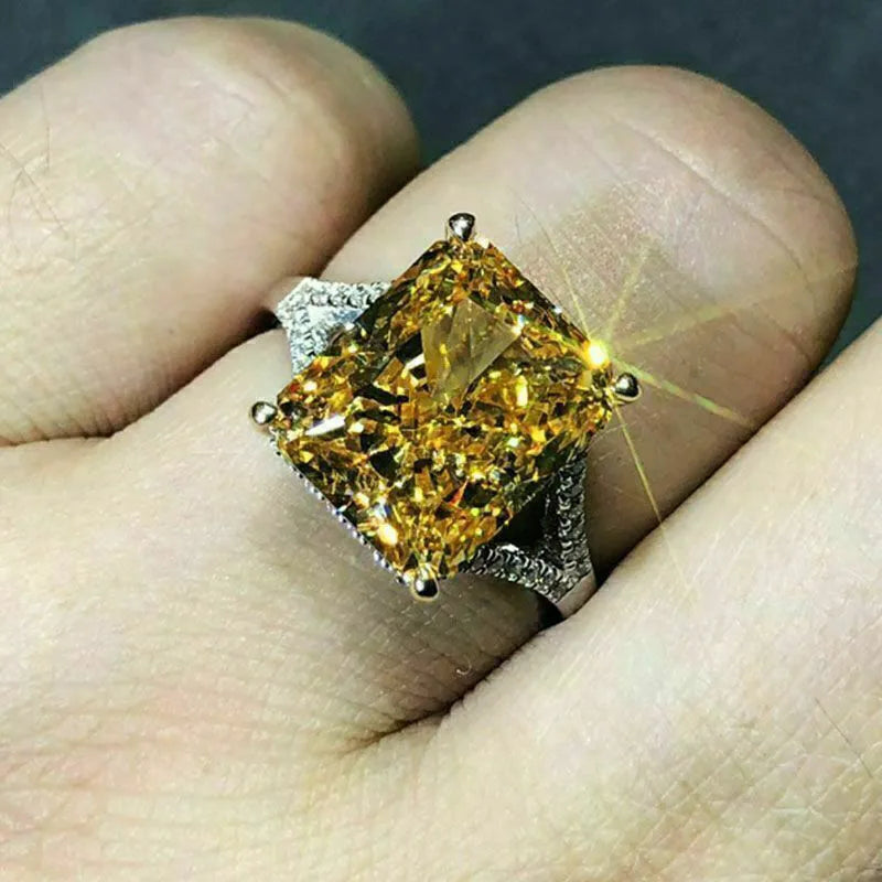 925 Sterling Silver Gorgeous Yellow CZ Rings for Women Engagement Wedding Luxury Lady's Accessories Party Trendy Jewelry