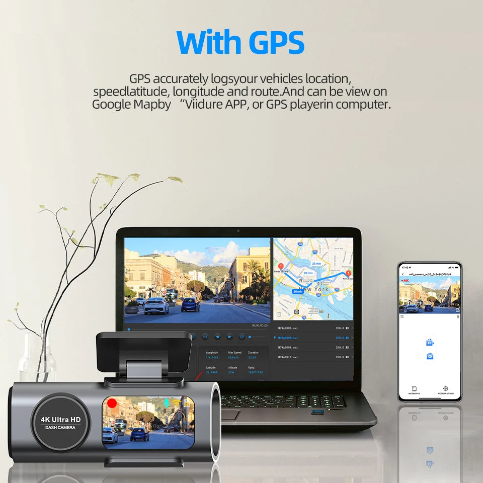 4K UHD Dash Cam with Night Vision & GPS – Eco-Friendly Car Camera for 24/7 Parking Protection and Wi-Fi Connectivity