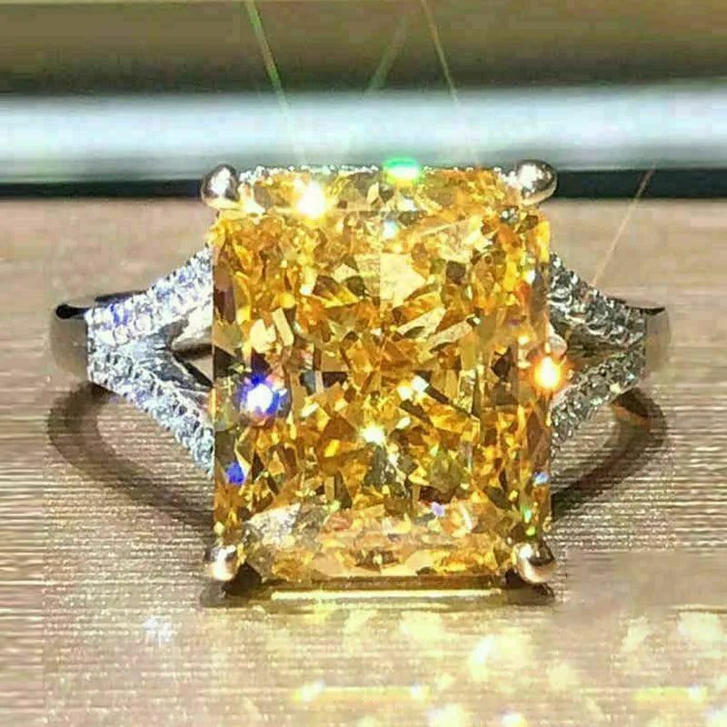 925 Sterling Silver Gorgeous Yellow CZ Rings for Women Engagement Wedding Luxury Lady's Accessories Party Trendy Jewelry