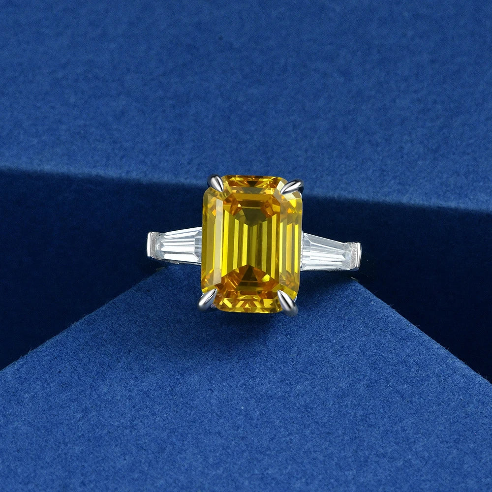 Vinregem Sparkling Citrine High Carbon Diamond Gemstone 100% 925 Sterling Silver Wedding Women Ring Engagement Fine Jewelry Gift