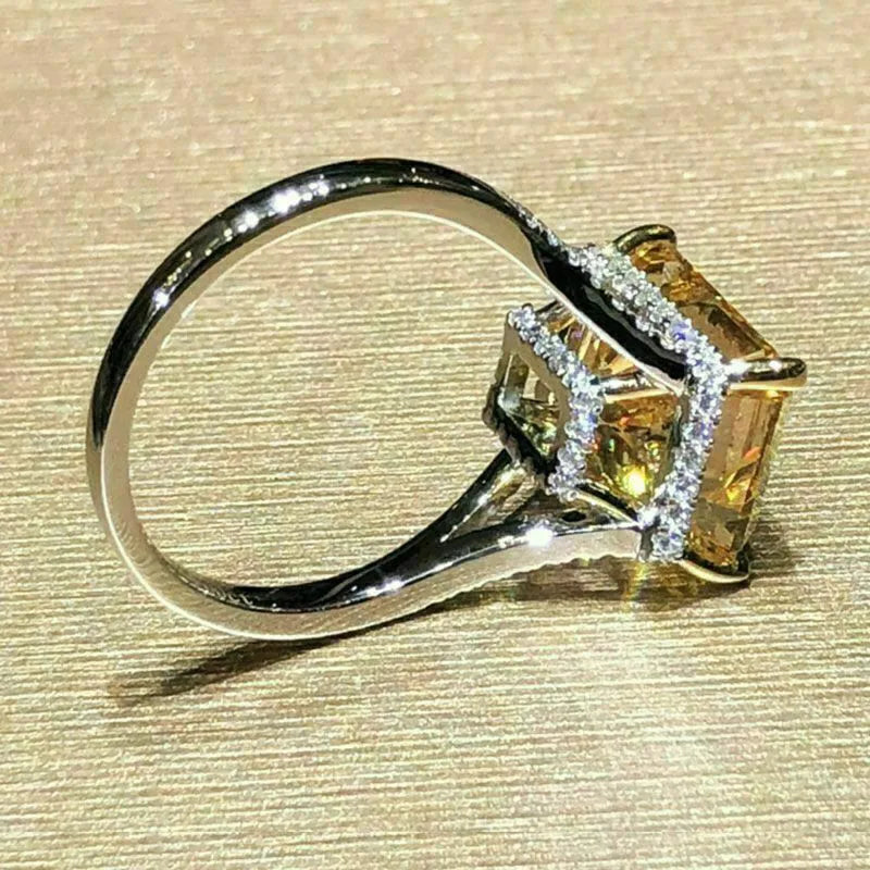 925 Sterling Silver Gorgeous Yellow CZ Rings for Women Engagement Wedding Luxury Lady's Accessories Party Trendy Jewelry