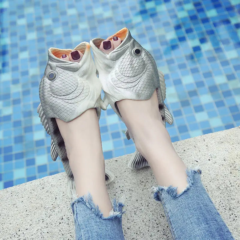 Ladies Summer Beach Slippers Men Fish Shoes Family Outdoor Footwear Extra Size Girls Beach Flip-flops Unisex Funny Shoes 2023