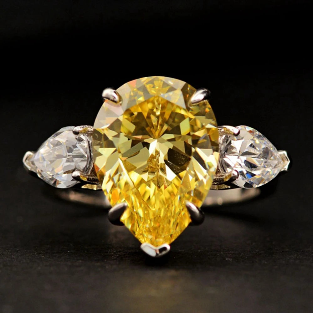 Vinregem Sparkling Citrine High Carbon Diamond Gemstone 100% 925 Sterling Silver Wedding Women Ring Engagement Fine Jewelry Gift